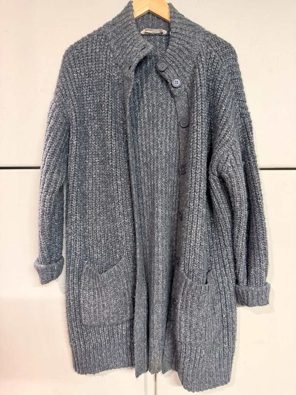 Soft Surroundings Gray Ribbed Knit Long Button-Up Cardigan